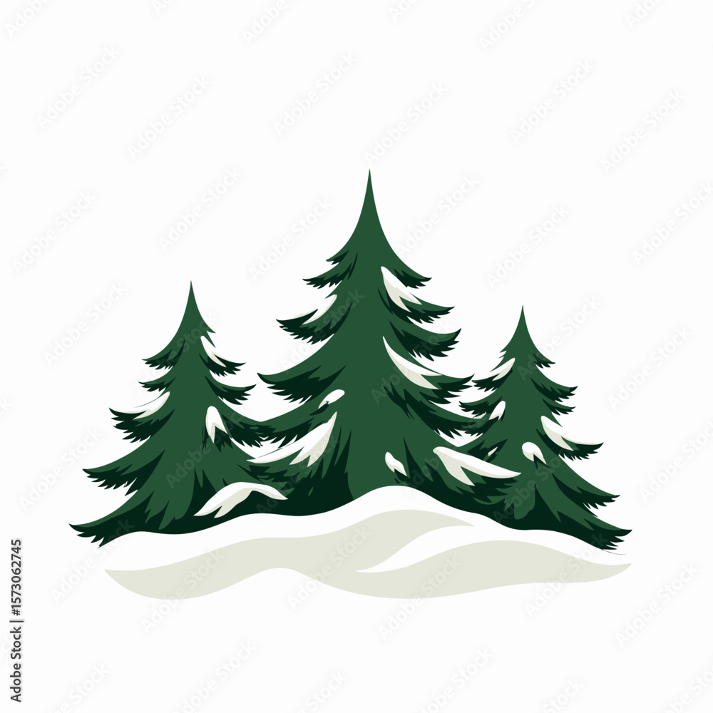 Fototapeta premium Evergreen trees covered in snow on a white background 