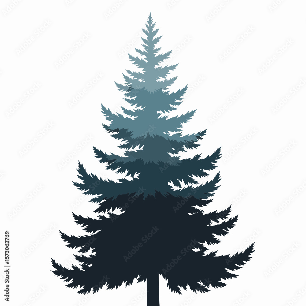 Obraz premium Evergreen tree silhouette in gradient shades of blue and green