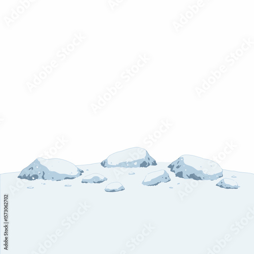 Snow-covered rocks on a white background in winter landscape  