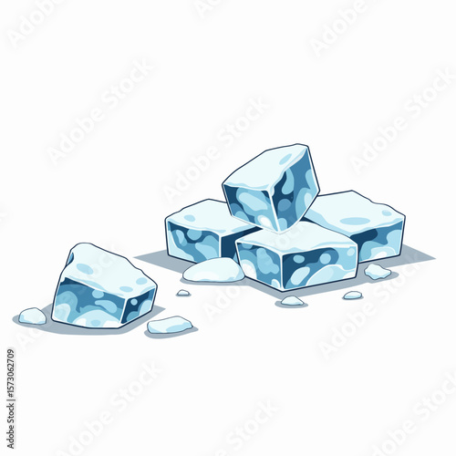 Ice cubes in various shapes on a white background  