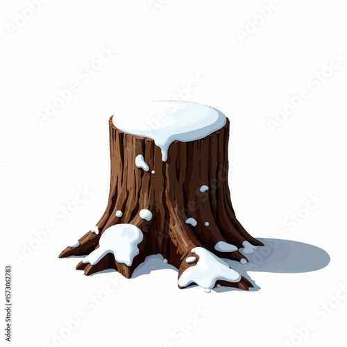 Tree stump covered with snow in a minimalist style  