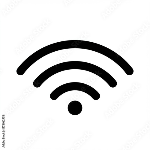 Simple black and white wifi signal icon representing wireless internet connection