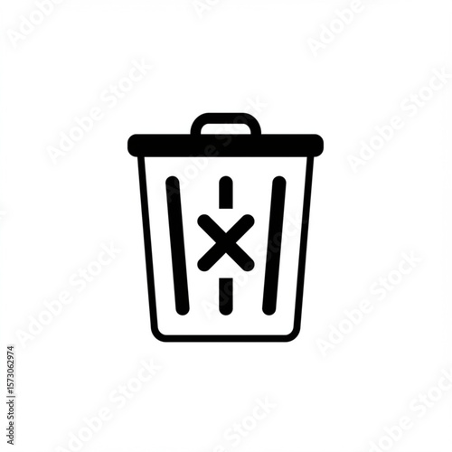 Simple black trash can icon with an x symbol inside on a white background
