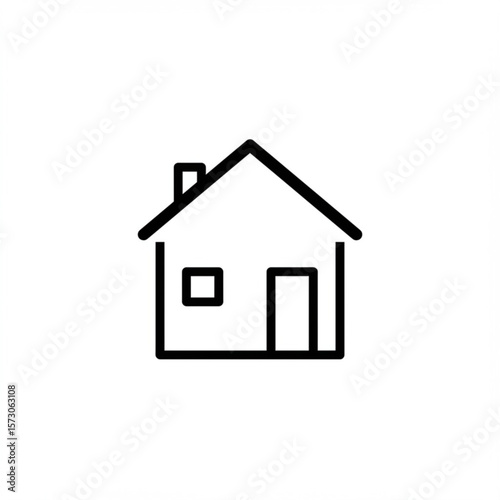 Simple black outline of a house with a chimney door and window