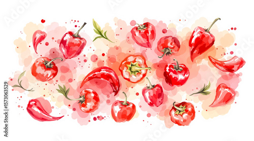 Watercolor pattern green pepper on white background vector	
