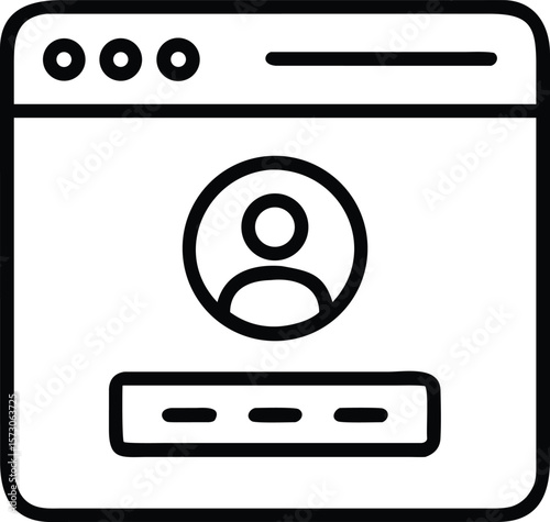 Outline icon of a web application login screen with input fields and buttons