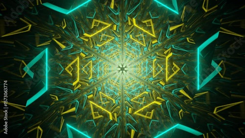 Abstract tunnel made of vibrant neon light streaks moving in motion blur. Ideal for creative branding, tech video edits, and immersive visual experiences
