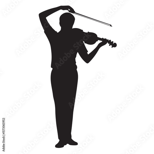 Silhouette of a soldier with a rifle playing a violin