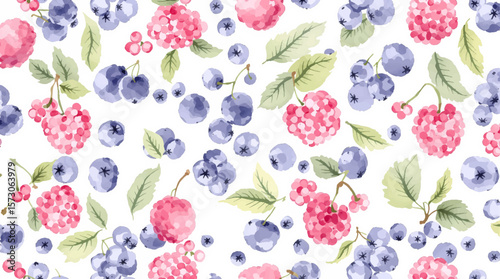 Watercolor pattern berries on white background	