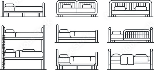 Vector illustration: Minimalist line art bed icons set