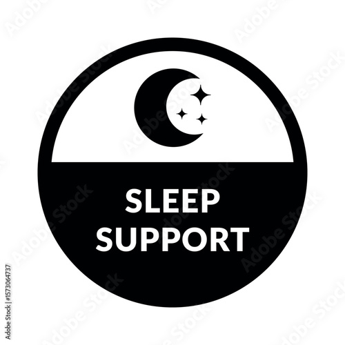 Sleep Support Vector Label on White Background. Melatonin Emblem for Web and Packaging. Moon and Stars Symbol.