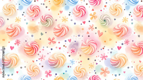 Watercolor background pattern candy on white background	