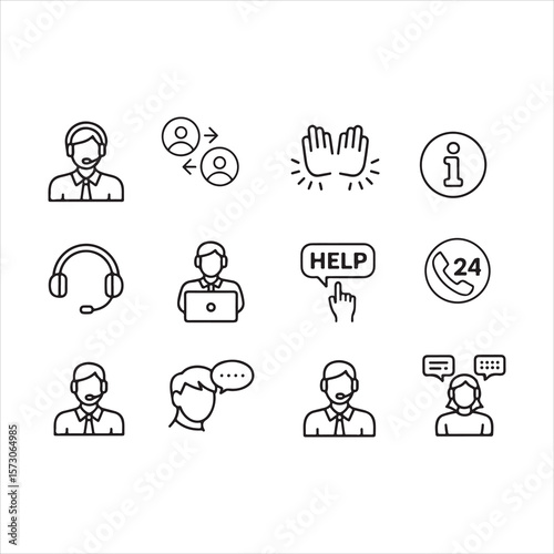 Customer Support and Communication Line Icons Set – Vector Outline Pack