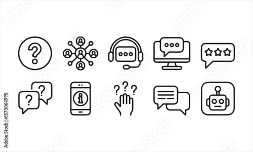 Customer Support Icons Set – Help, Chatbot, FAQ & Service Symbols