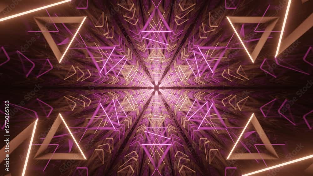Bright neon lines forming an endless glowing tunnel. Seamless visual element for modern promotional videos, music visuals, and digital marketing campaigns