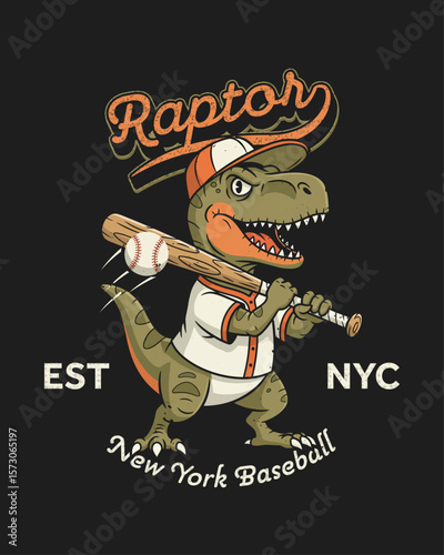 Photography Raptor Dinosaur Baseball Mascot with Bat and Jersey
