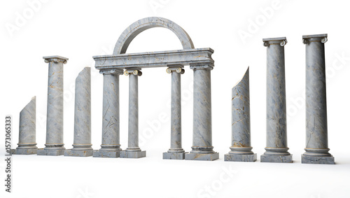 Grey Marble Classical Columns Archway Fragments Broken Pillars Ancient Ruins Architectural