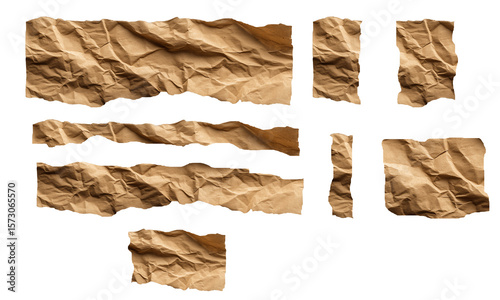 collection of brown crumpled peace of  old paper. Mockup, PNG