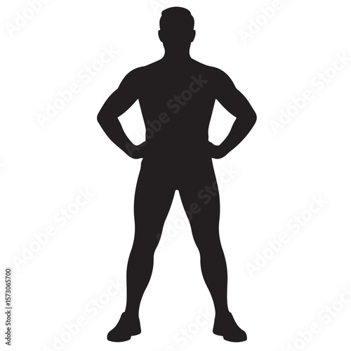 Silhouettes of people in various poses, including men , illustrate the human form with black outlines