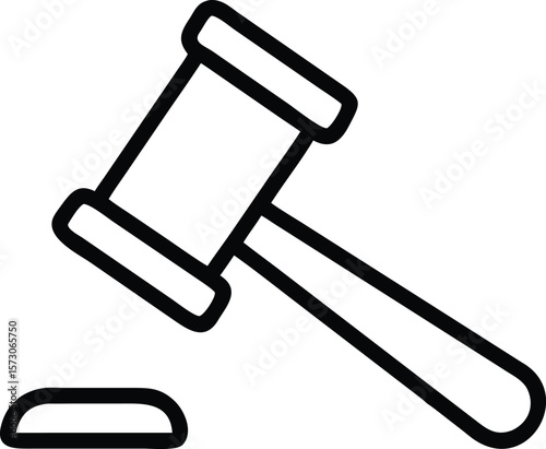 Thin outline icon of a judge s gavel representing law and justice