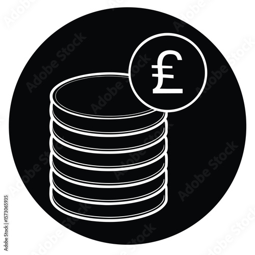 Stack of british pound sterling coins with pound symbol silhouette