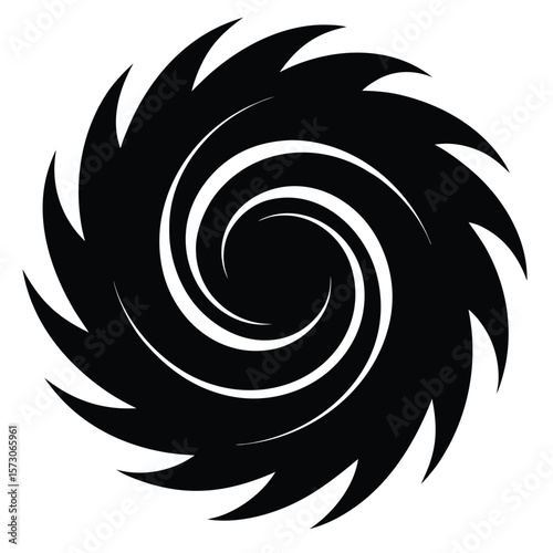 Circular black vortex pattern creates an alluring spiral shape with sharp edges and transparent background