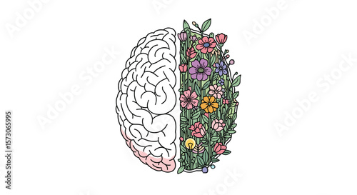 Illustrating the balance between logical thinking and creative growth through nature's beauty