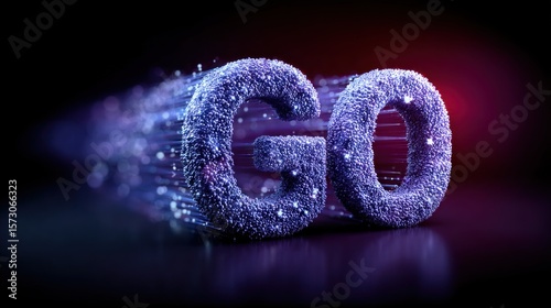 Bright, sparkling letters form the word go, surrounded by an energetic burst of colorful light against a dark background, conveying motion and excitement