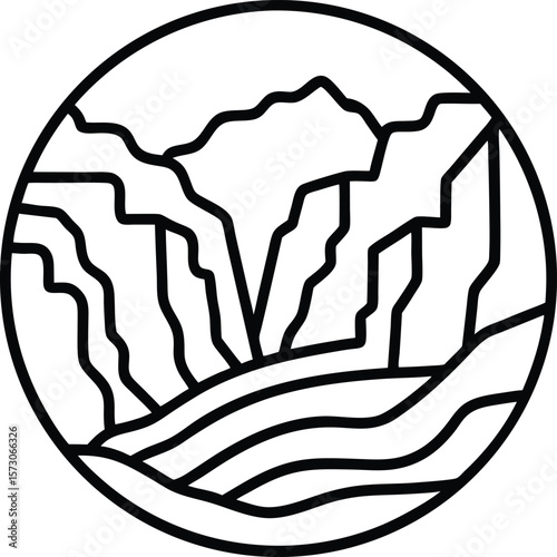 canyon icon vector line art on transparent background