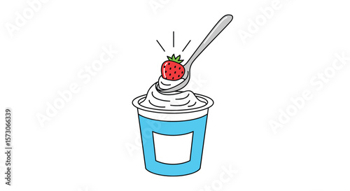 Delicious strawberry yogurt with fresh fruit topped with a spoon for a healthy snack