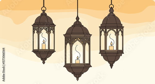Elegant hanging lanterns casting a warm glow perfect for festive celebrations and cultural gatherings