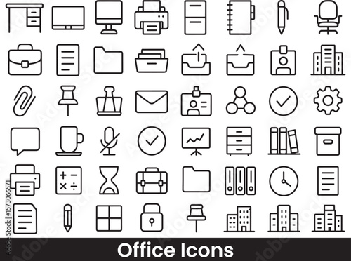 Collection of Business, Office, and Work Outline Icons