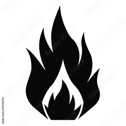 Searing black flame rises in simple powerful form, shown on transparent background