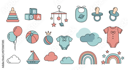 Adorable newborn baby essentials and playtime toys collection for a joyful welcome
