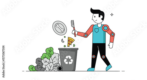 A person disposing of food scraps and trash into a recycling bin to promote environmental responsibility and reduce waste