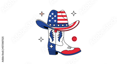 Embrace the spirit of freedom with this patriotic american cowboy boot and hat design