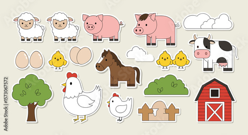 Charming collection of farm animals and elements for childrens educational content and playful designs