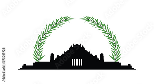 A majestic ancient structure silhouetted against the sky crowned by greenery celebrating heritage and cultural significance