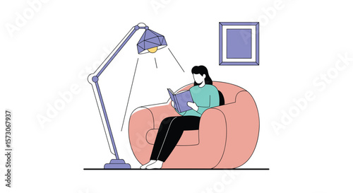 Person relaxing in a comfy bean bag chair reading a book under a floor lamp