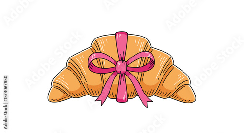 Deliciously golden baked croissant tied with a charming pink ribbon bow