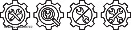 Gear Wrench Icons Mechanical Repair and Maintenance Symbols