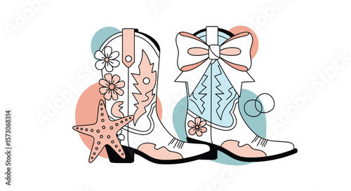 Whimsical embroidered cowgirl boots with bow and floral accents for a touch of western charm