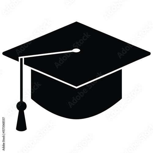 A black graduation cap with tassel symbolizes academic achievement on a transparent background