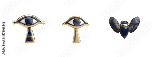 Ancient egyptian symbols: eye and scarab designs in beautiful gold and blue tones