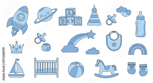 Collection of cute baby toys and nursery items for newborns and toddlers