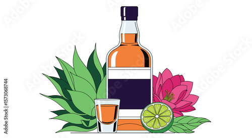 A classic agave spirit experience with a lime slice and floral accents