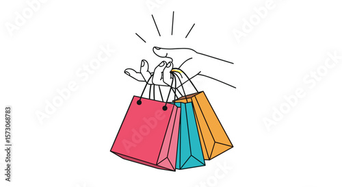 Happy shoppers receiving their newly purchased items in colorful paper bags from a great shopping experience