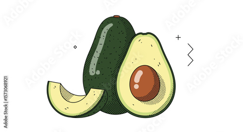 Delicious ripe green avocado fruits whole sliced and wedge healthy eating food photography vibrant healthy lifestyle