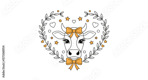 Charming deer head design embellished with floral accents and bows forming a heart shape