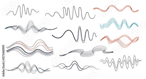 Abstract waveform patterns representing sound vibrations and rhythmic data visualizations in digital art